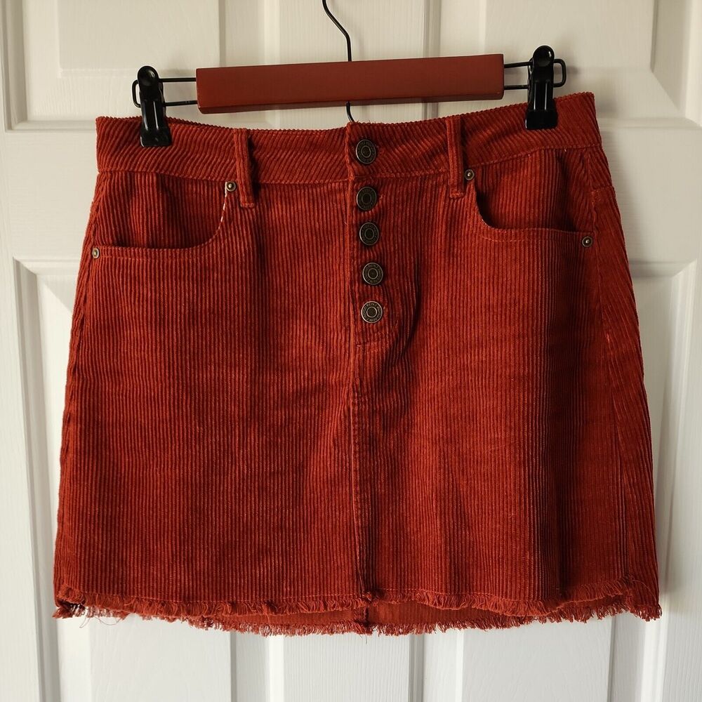 Indigo Rein Womens Corduroy Skirt Brown Size 7/27 Raw Hem